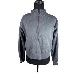 Zella Womens Small Gray Fleece Lined Quarter Zip Cropped Sweatshirt Pullover